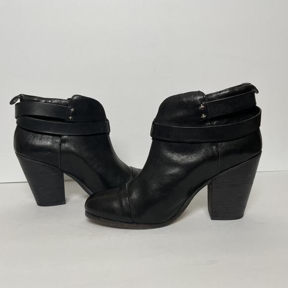 Rag & Bone Harrow Boots Womens Size 39 Black Leather Ankle Heeled Strap Italy - Picture 10 of 16